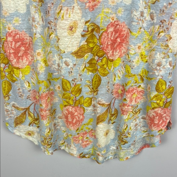 Joie 100% Linen Pink White and Blue Cap Sleeve Floral T-Shirt Size Large - Picture 5 of 8